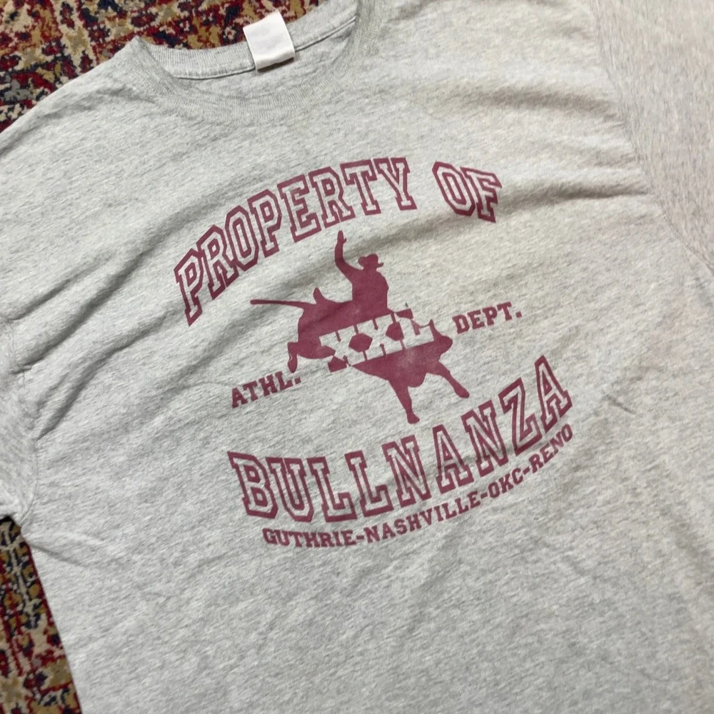VTG 90s Fruit of the Loom Bullnanza Rodeo‎ Graphic T-Shirt Gray Mens XXL Maroon